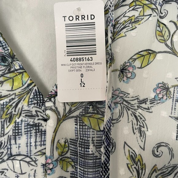 Torrid Mini Clip Dot Front Keyhole White and Blue Floral Dress Torrid Size 0 NWT - Picture 4 of 4